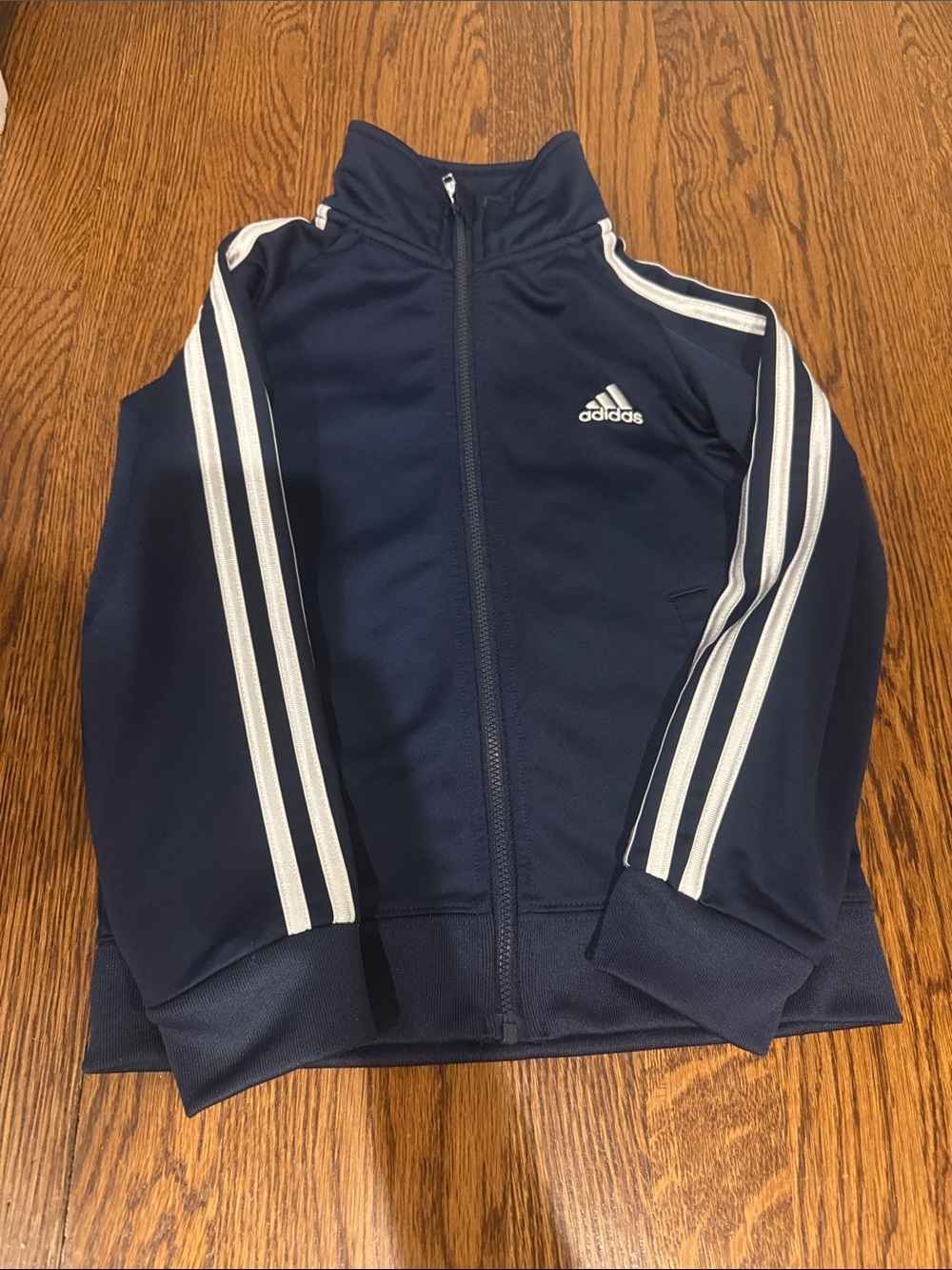 adidas Kids Navy Blue Zip Jacket with White Stripes